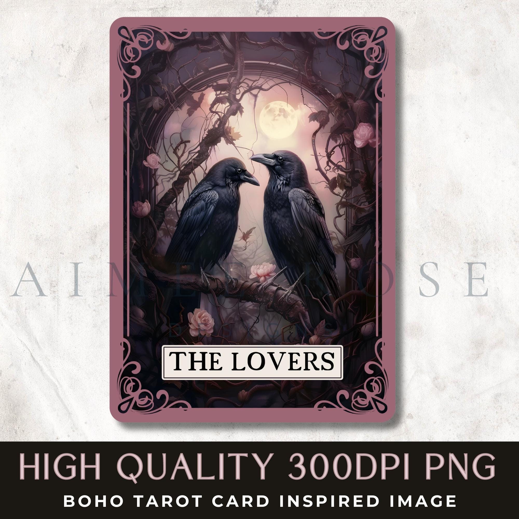The Lovers Halloween Crow and Raven Tarot Card Style PNG | Gothic