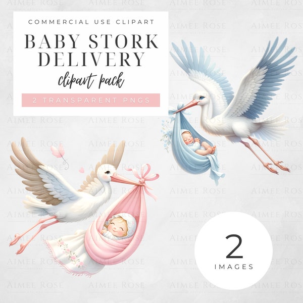 Baby Stork Clipart, High Quality PNG. Nursery Art, Card Making, Baby Girl and Boy