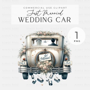 Hochzeitsauto PNG - Vintage Just Married Clipart | Grußkarten, Einladungen, Drucke, Sublimation, Junk Journals & Planer - 300 DPI PNG