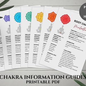 Printable Chakra Information Guides – 7 Chakra Cheat Sheets for Energy Healing, Yoga, Meditation & Spiritual Wellness – Instant Download PDF