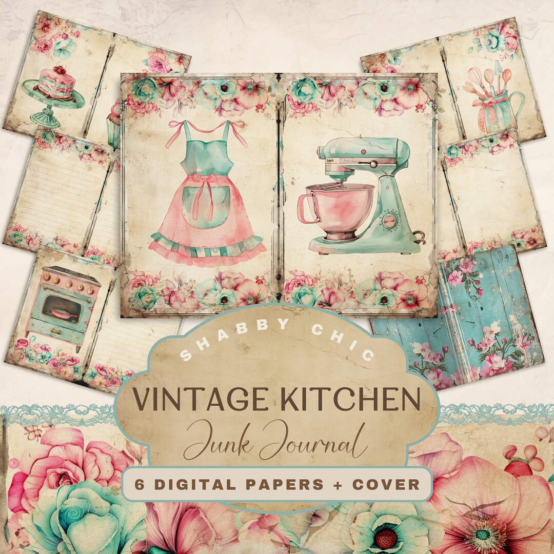 Vintage Kitchen Junk Journal Digital Pages, Shabby Chic Printable Pages ...