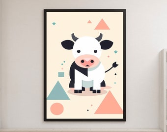 Cow Animal - Digital Artwork - Animal Geometric Illustration - Ready for Instant Download - Printable Home Decor Art