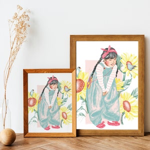 Poster Stampa Artistica "Felice come una bambina in un campo di Girasoli" A3 297 x 420 mm Decorazione da parete