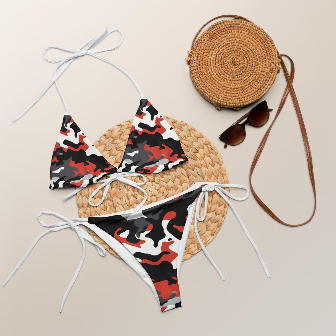 Camouflage Red White String Bikini Set Eco-friendly - Etsy