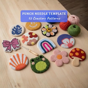 Punch Needle Template with 12 Coasters Patterns, Punch Needle PDF File, Digital Download