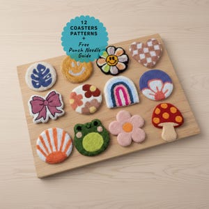 Patrón para bordado con aguja mágica, plantilla para 12 posavasos con tutorial, guía en PDF para posavasos DIY