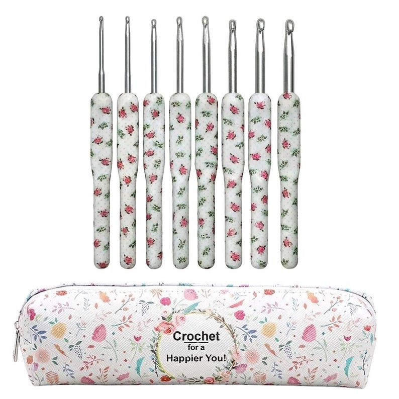 Set regalo per amanti dell'uncinetto con custodia a forma di fiore, uncinetto per principianti 27 pezzi, impugnatura morbida ed ergonomica, regalo per amanti dell'uncinetto, regalo di Natale Bianco