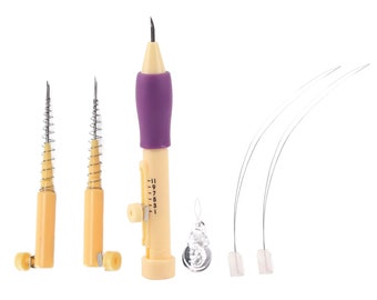 Conjunto de agulhas de perfuração 3 agulhas ajustáveis caneta iniciante agulha de tricô ferramenta de perfuração agulha kit de bordado agulha de perfuração de laço de agulha