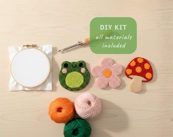 Doe-het-zelfcadeau, punchnaaldonderzetterset, beginner (kikker, paddenstoel en bloem), Dıy punch-borduurpakket, kerstcadeau