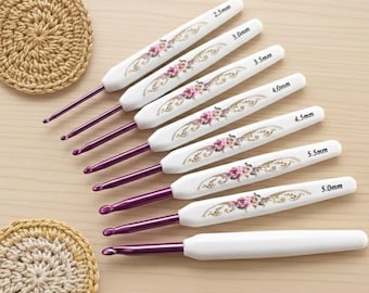 Uncinetti floreali con custodia per gli amanti dell'uncinetto, impugnatura ergonomica, regalo per la festa della mamma, anniversario, regalo per la nonna, artigianato e amigurumi