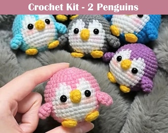 Crochet Kit 2 Penguin, Diy Crochet Beginners Gift, Amigurumi Crochet Kit, Craft Adults Gift, Friend Crochet Lover Gift, Animal Lover Gift