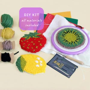 Punch Needle Coaster Kit, Set 3 Fruits Coasters, Easy DIY Craft for Adults and Kids, Beginner Tufting Project