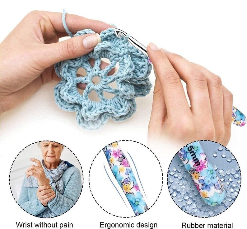 Crochet Love Geschenk Nadel-Set für Anfänger Floral Aufbewahrungstasche Muttertagsgeschenk Jahrestag Oma Geschenk Ergonomischer Griff Aluminiumnadeln Bild 5