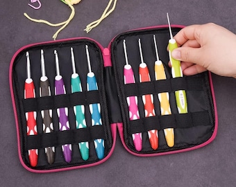 Set di uncinetti con custodia, kit di base per principianti, 36 pezzi, impugnatura morbida ed ergonomica antiscivolo, regalo per gli amanti dell'uncinetto