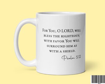 Christelijke koffiemok Psalm 5:12 - geschenk bijbelvers schrift