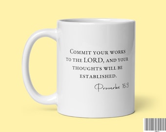 Proverbs 16:3 Christian Coffee Mug - Bible Verse Scripture Gift