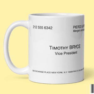 Mug Timothy Bryce pour cartes de visite | Tasse de film | Tasses pop culture | Mug fantaisie | Américain psychopathe