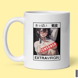 Censored Virgin Anime Girl Mug | Extra Virgin 処女 in Anime Camgirl Art | おっぱい | Naughty Anime Waifu Babe Adult Twitch Streaming Camgirl