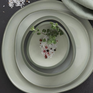 Handmade Green Organica Porcelain Dinnerware Set, Stoneware Dinnerset, Organic Mug, Organic Espresso Cups, Organic Plates
