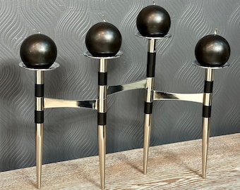 4 Bein Silber und Schwarz verstellbar Kerzenhalter, moderner Kerzenhalter, Schwarz und Gold Kandelaber, modernes Dekor, 4-beiniger Kerzenhalter