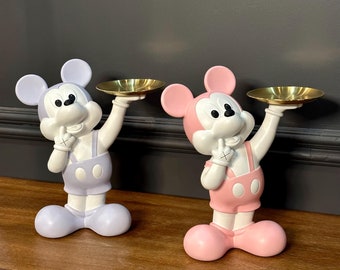 Serving Mickey Mouse Statue Matte Blue and Matte Pink, Pop Art Mickey Mouse Sculpture, Kids Room Statue, Cartoon Statue, Comic Book Gift