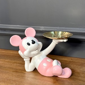 Lying Down Mickey Mouse Statue Matte Pink, Pop Art Mickey Mouse Sculpture, Kids Room Statue, Cartoon Statue, Comic Book Gift