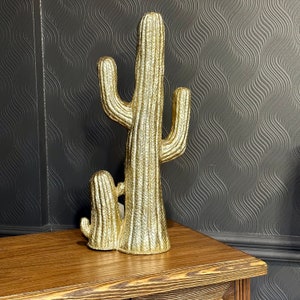 Giant Gold Cactus Statue - 22.4 inches Polyester Cactus Sculpture - Polyresin Saguaro Cactus Statue - Boho Desert Decor - Southwestern Decor