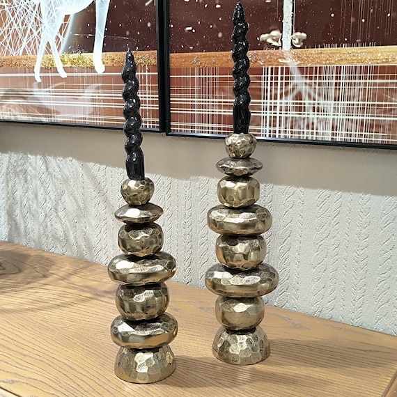 Handcrafted Brass Candle Holder Set – Sculptural Black Twisted Candle Sticks – Modern Boho Home Decor
