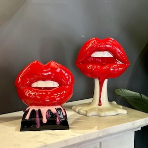 Pop Art Red Lips Sculpture, Shiny Lady Lips Pop Art Decor, Lip Art Table Decor, Unique Lip Art Decor, Bleeding Lip Pop Art Sculpture, Makeup