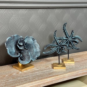Decorative Navy Blue Coral Reef, Polyester Coral Object,Coral Stone Sculpture, Starfish Decor,Table Top Starfish Statue,Navy Blue Coral Reef