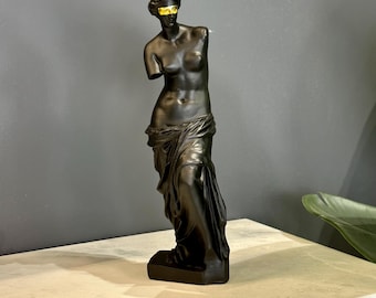 Statue of the Venus, Ancient Greek Black Sculpture, Classical Art Figurine for Home Decor, Black Venus Figurine with Gold Details on the Eye