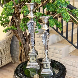 Silver Candle Holder Set, Large & Medium Ornate Candlesticks, Vintage Silver Candle Holders, Luxury Table Centerpiece, Classic Home Decor