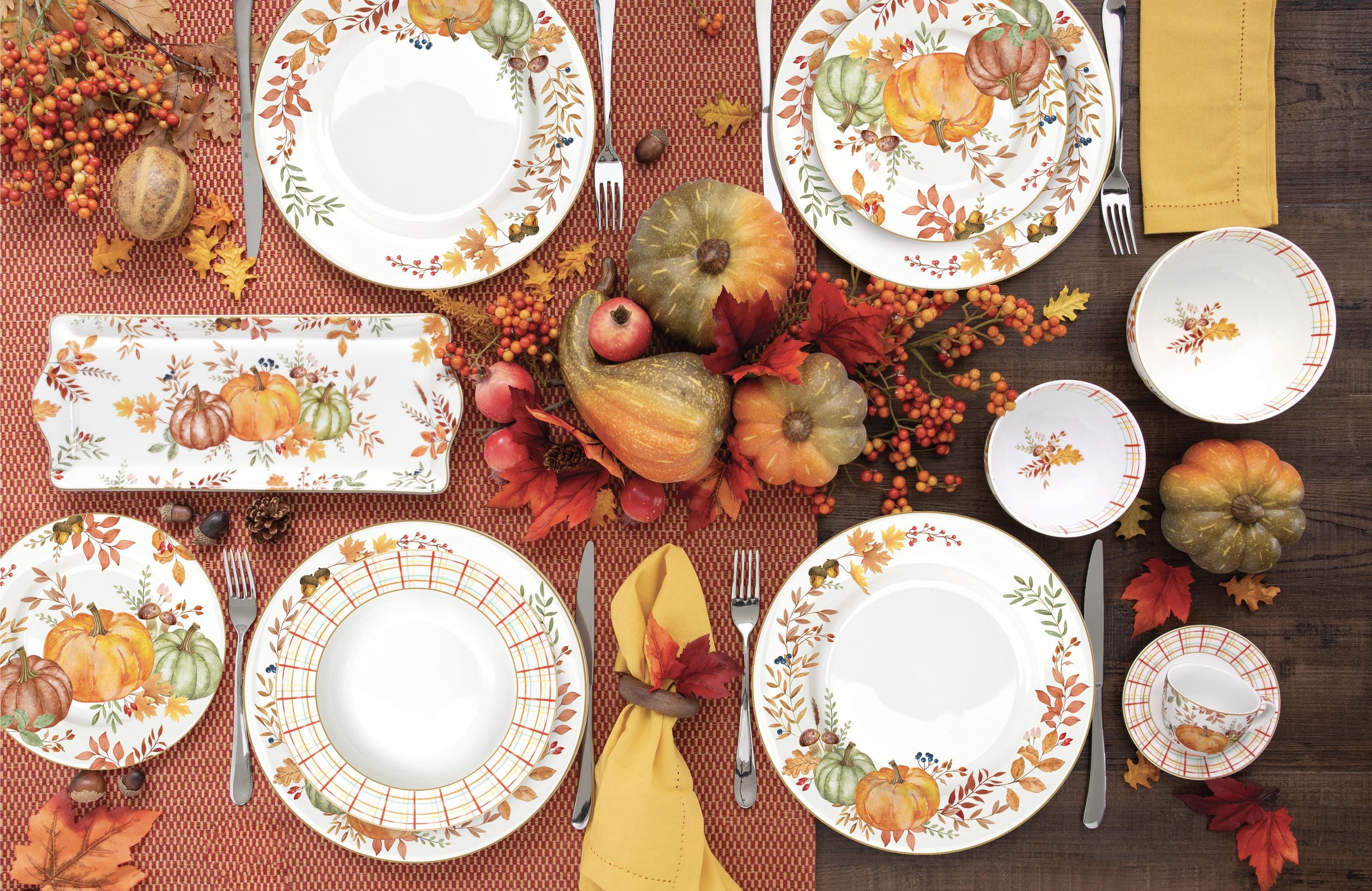 UPware 12-Piece Pumpkin Melamine Dinnerware Set - Outdoor Dishes For 4, Plates & Bowls, Autumn Thanksgiving Decor - View #9