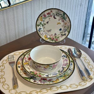 Juego de vajilla de lujo con diseño floral de mariposas – Juego de porcelana de 24 piezas para 6 personas – Platos y cuencos elegantes inspirados en la naturaleza – Listo para regalar