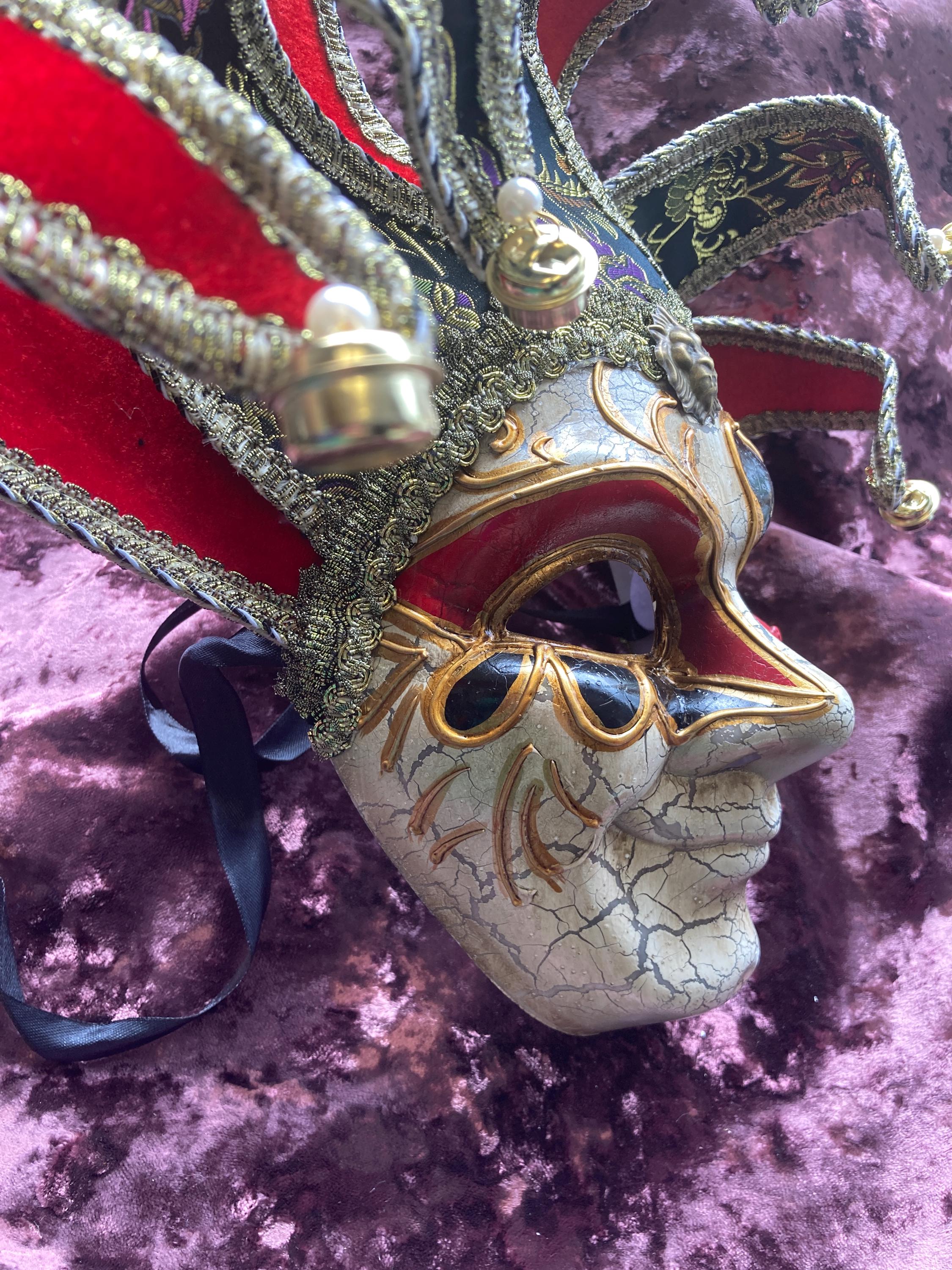 Deluxe Jingle Bell Jester Mask Venetian Masquerade Large Traditional ...