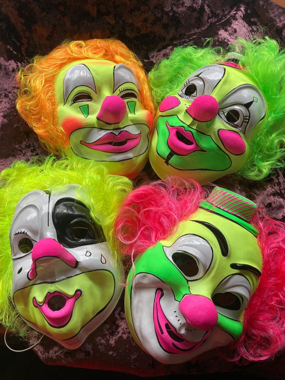 ヴィンテージネオンピエロマスク：80年代90年代ホラーコスチューム、4