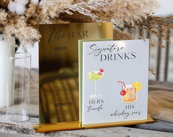 Gold Acrylic Mirror Bar Menu, Wedding Bar Menu, Wedding Bar Signage, Golden Mirror Acrylic Bar Sign, Mirror Acrylic Menu for Drinks