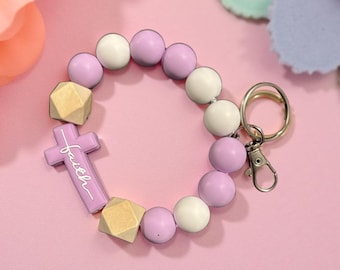 Flower Wristlet Silicone Beaded Keychain