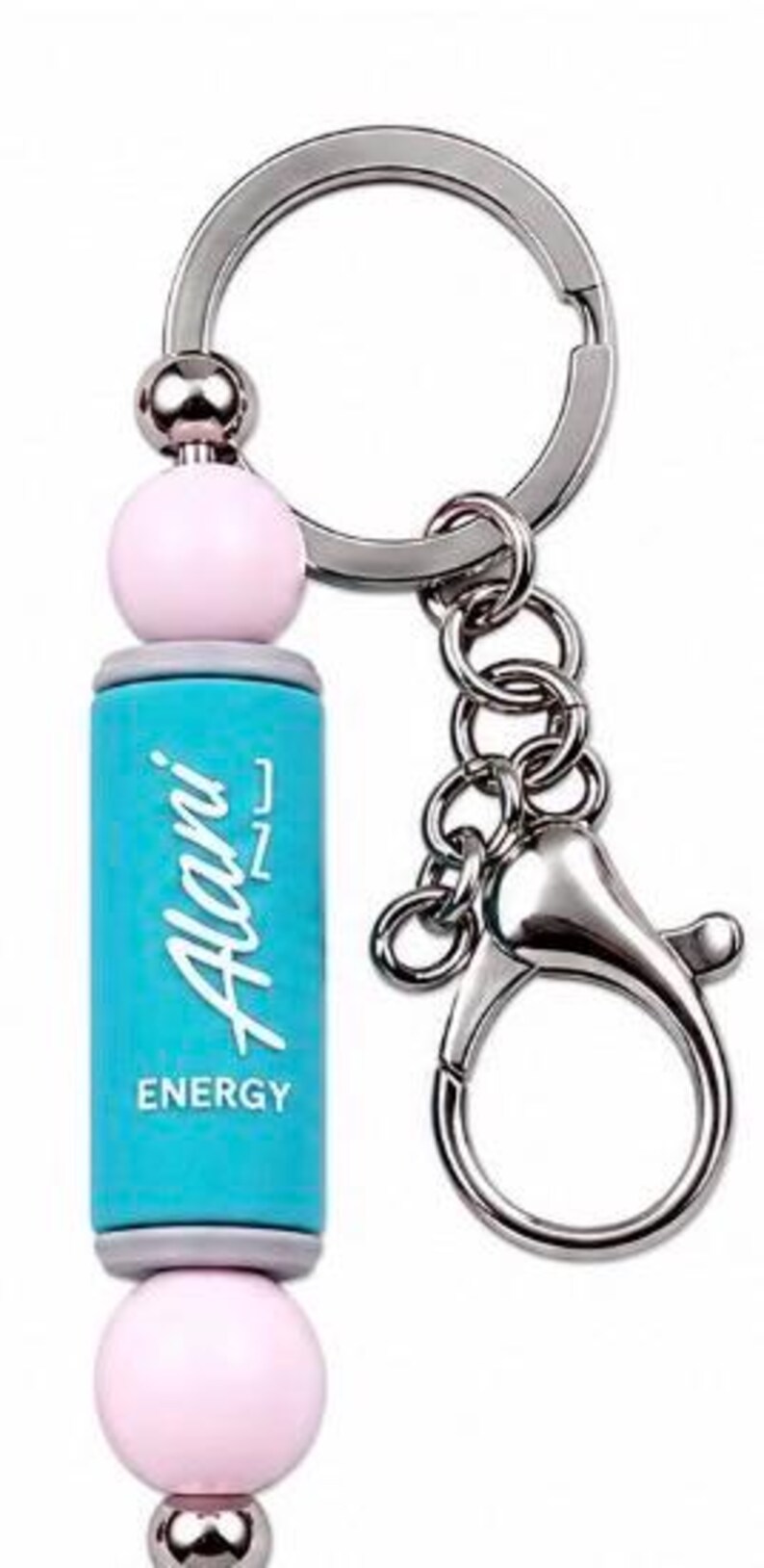 Llavero con cuentas inspirado en la bebida energética Alani / Llavero de cuentas de silicona de colores / Adorno para mochila / Adorno para bolso / Regalo para amantes de las bebidas energéticas Azul