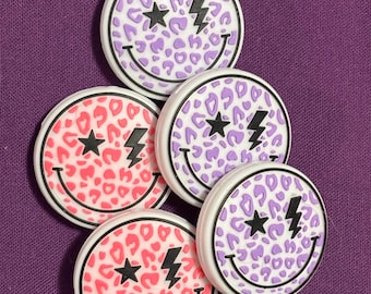 Colorful Cheetah Print Smiley Silicone Beads