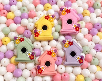 Spring Birdhouse Silicone Focal Beads | Pastel Birdhouse Beads | Silicone Craft Beads for Pens, Keychains, Badge Reels & DIY Accessories