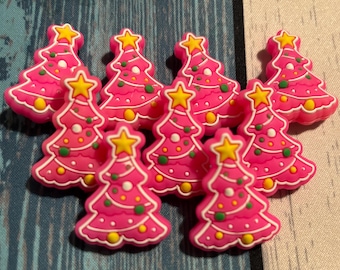 Set of 2-Pink Debbie Cake Christmas Tree Silicone Focal Bead