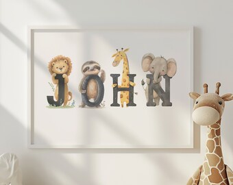 Kinderzimmer Dekor, personalisierte Kinderzimmer Dekor Dschungel Kinderzimmer Dekor Name Kinderzimmer Kunstdruck Kinderzimmer Poster personalisierte Geschenk für Baby