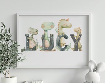 Benutzerdefinierte Name Print für Kinderzimmer, Dinosaurier Kinderzimmer Dekor Name Kinderzimmer Kunstdruck Kinderzimmer Poster personalisiertes Geschenk für Baby und Kinder Geschenke