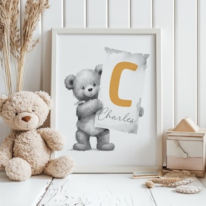 Personalized Nursery Wall Decor, Teddy Bear Baby Shower Poster Nursery Name Print Custom Printable Wall Art Kids Room Name Sign Art