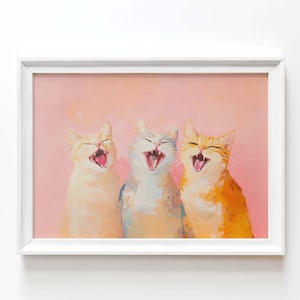 Cats Laughing Cute Cat Print Pastel Cat Painting Colorful Whimsical Cat Print Playful Animal Poster Digital Download Decor Dopamine Decor