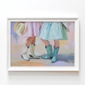Pastel Cowgirl Wall Art Cowboy Boots Western Apartment Decor Trendy Downloadable Print Vintage Aesthetic Painting Western Poster