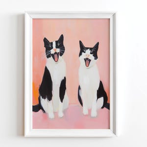 Cats Laughing Cute Cat Print Pastel Cat Painting Colorful Whimsical Cat Print Playful Animal Poster Digital Download Decor Dopamine Decor