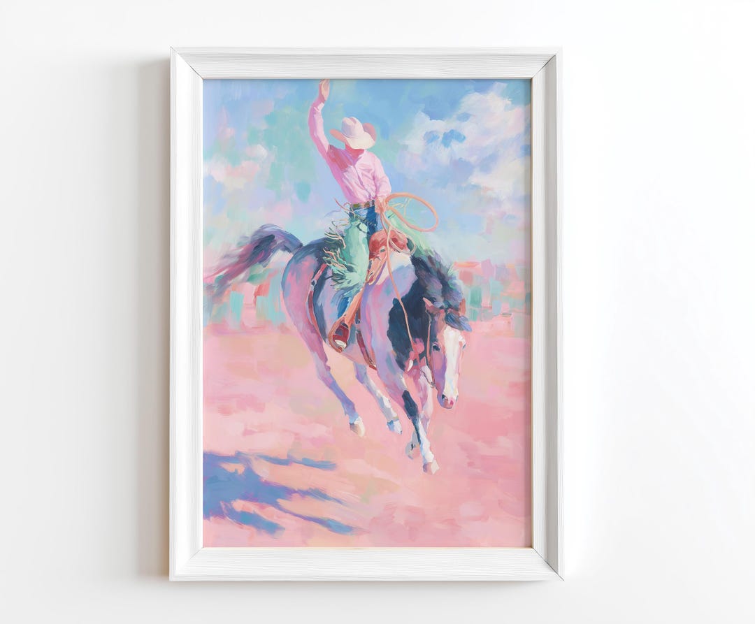 Vintage Rodeo Horse Riding Art Print, Western Cowboy Decor (digital ...