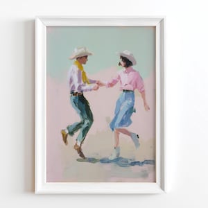 Dancing Cowboys Art Print Apartment Decor Preppy Dorm Room Wall Art Western Art Print Cowgirl Boot Print Retro Western Poster